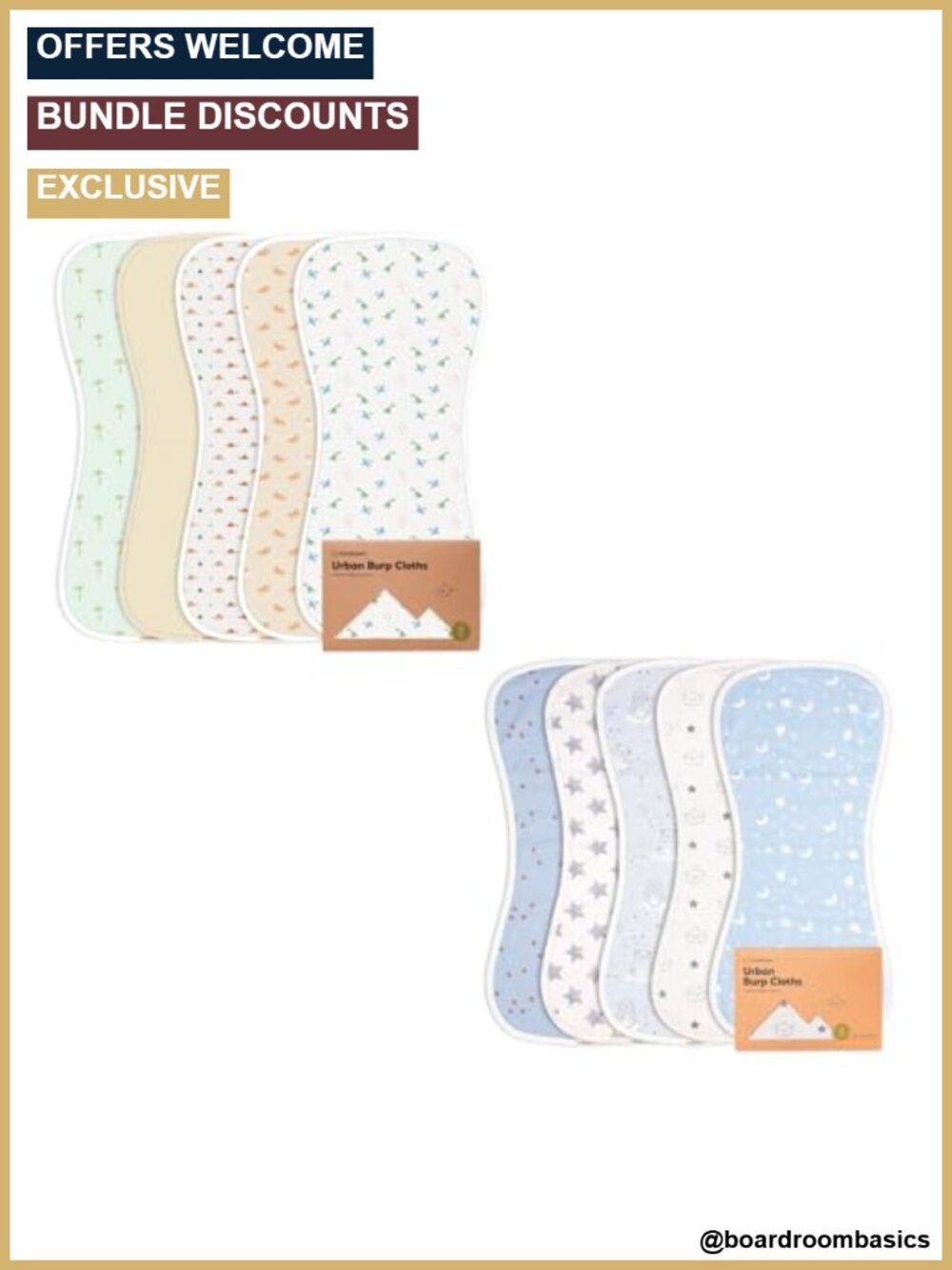 5-Pack Super Absorbent Cotton Burp Cloths for Babies Soft Plush 21x10